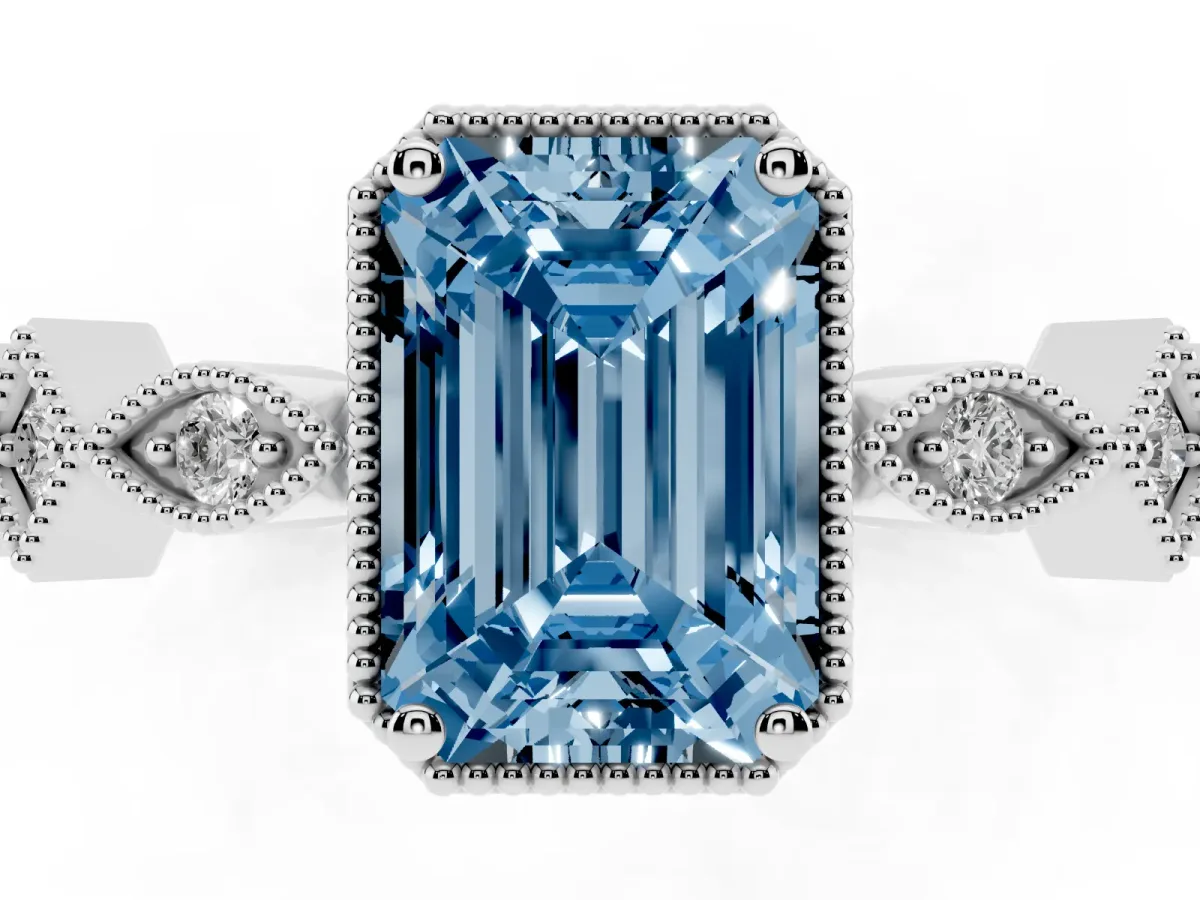 Fancy Blue Emerald Cut Milgrain Marquise Diamond Twist Band Ring Platinum