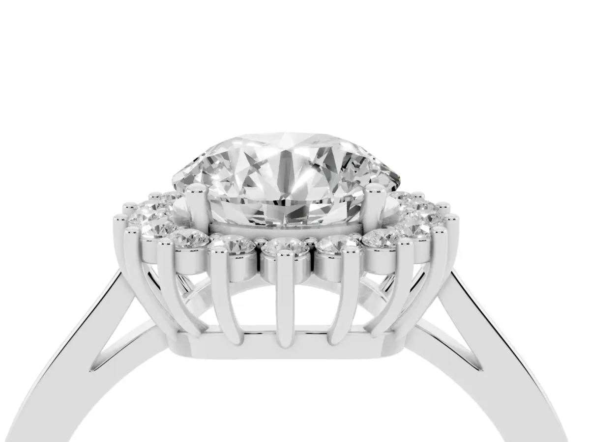 Round Cut Cut Diamond Halo Ring with Round Brilliant Halo and Solitaire Band Silver