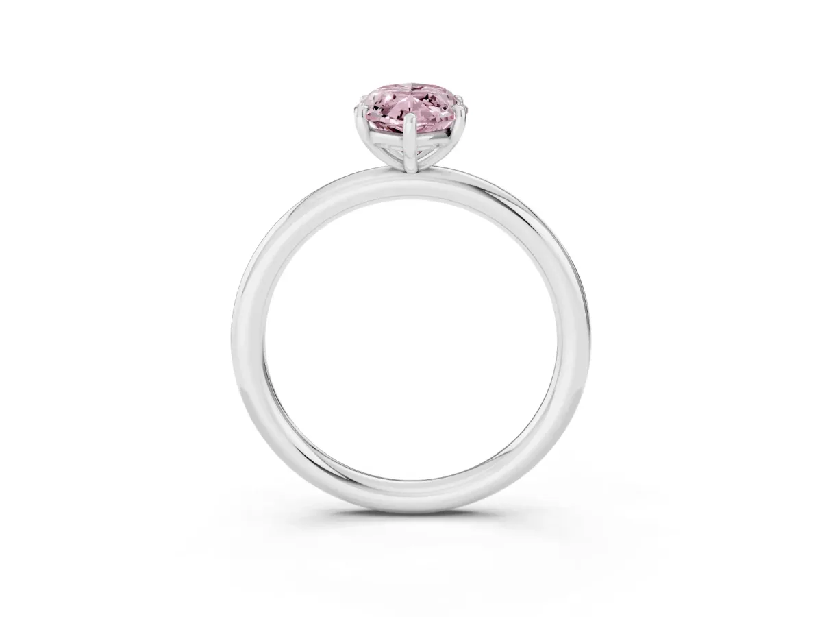 Fancy Pink Oval Cut Solitaire Diamond Ring with Four-Prong Setting on a Plain Band White gold