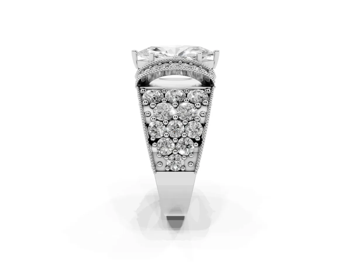 Marquise Cut Halo Pave Diamond Engagement Ring with Milgrain Detailing White gold