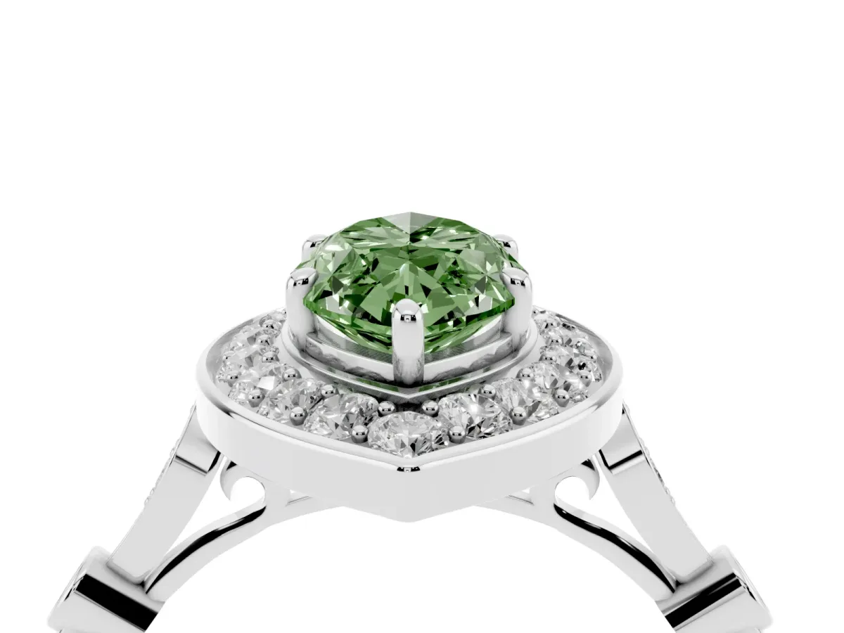 Fancy Green Marquise Cut Halo Diamond Engagement Ring with Twisted Band and Four-Prong Setting Platinum
