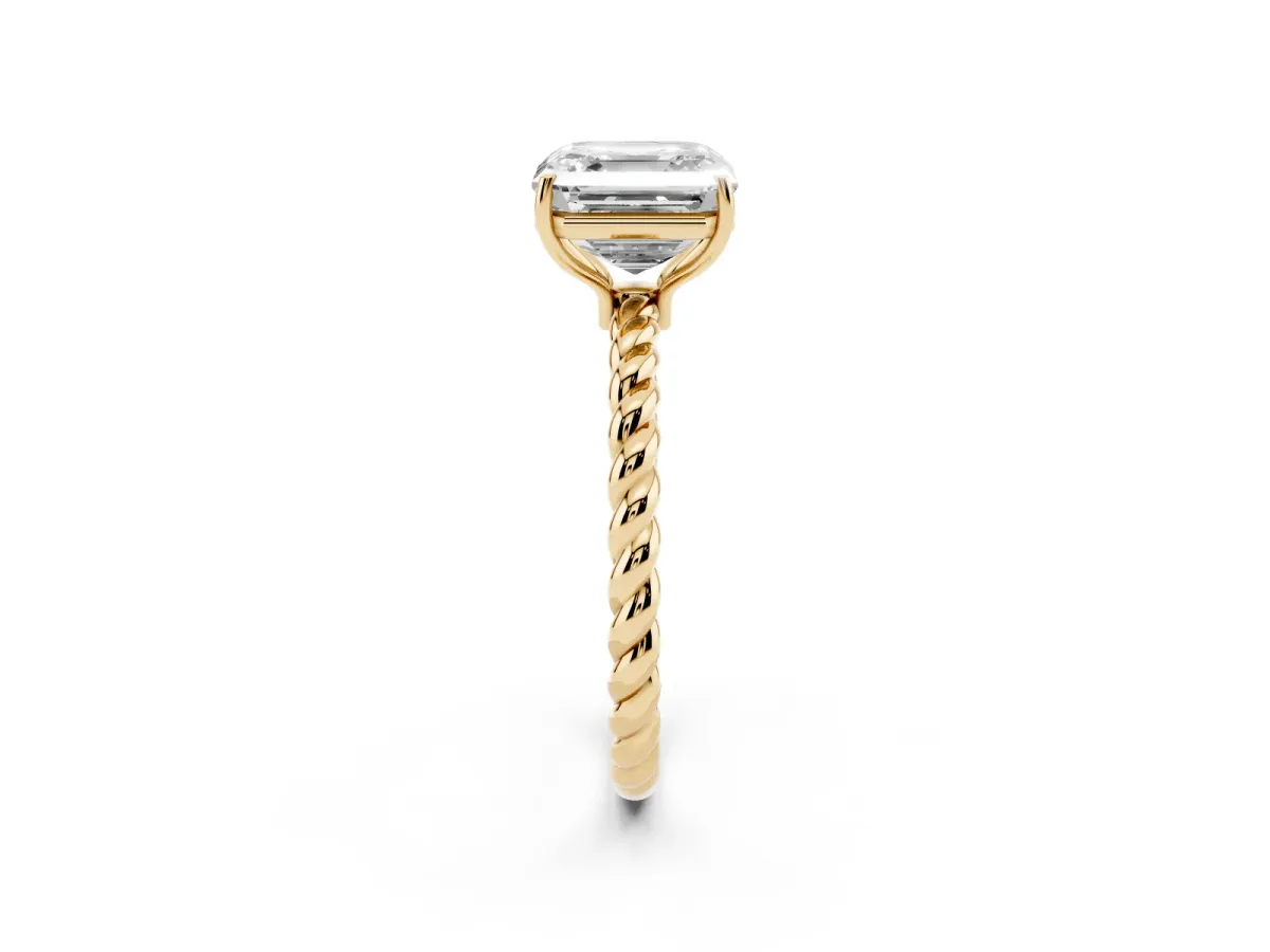 Asscher Cut Solitaire Twist Band Ring with Four-Prong Setting Yellow gold