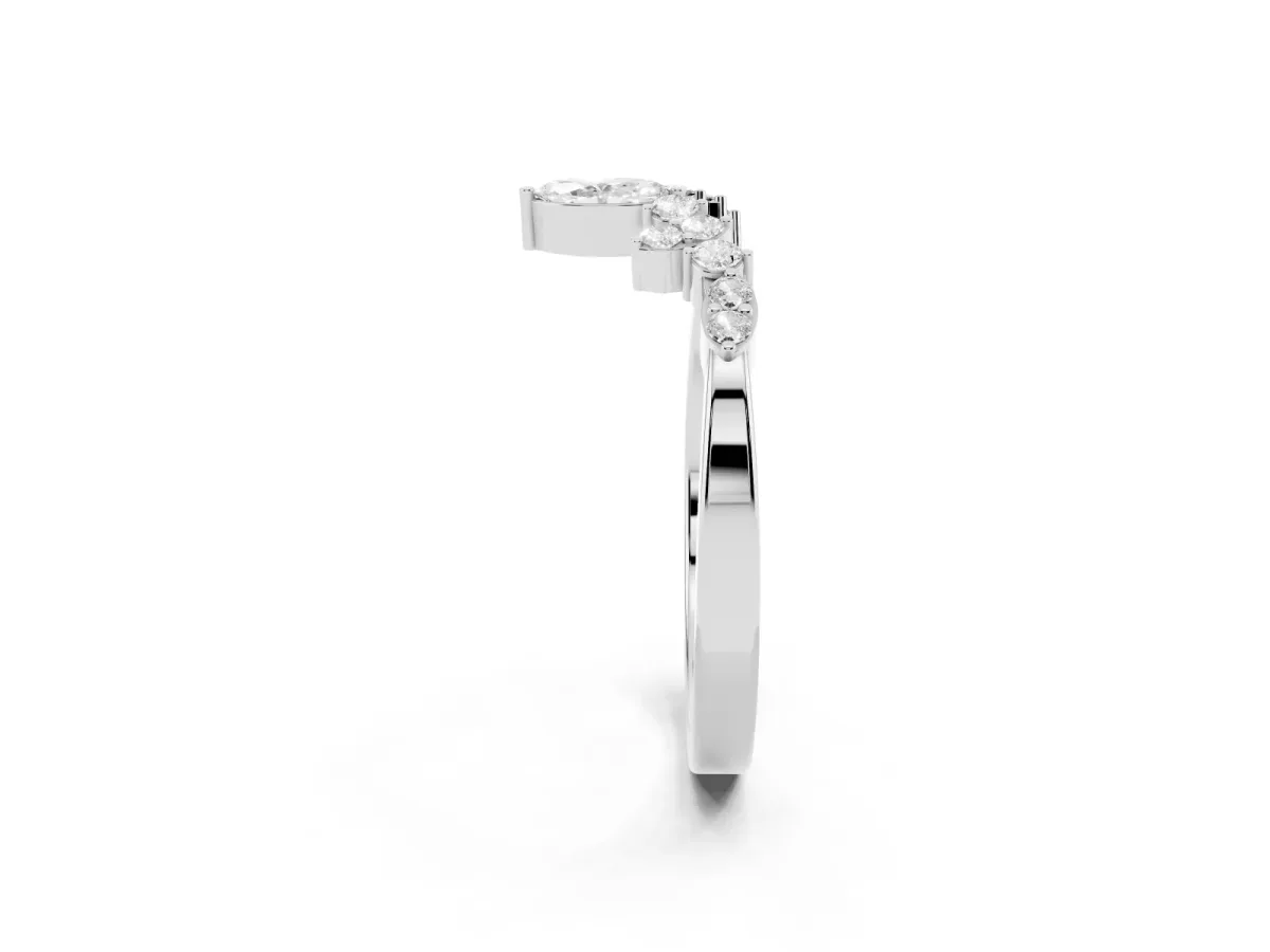 Marquise and Round Diamond Chevron Band with Prong Setting Platinum