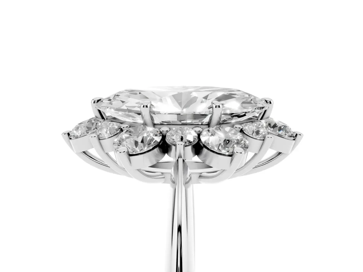 Marquise Cut Diamond Cluster Halo Ring with Solitaire Band and Four-Prong Setting Platinum