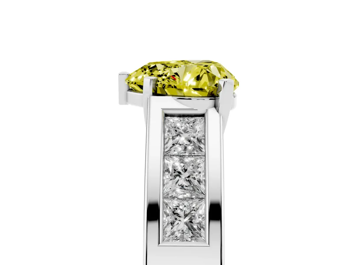 Fancy Yellow Heart Cut Cut Channel Set Solitaire Ring with Four-Prong Setting Platinum