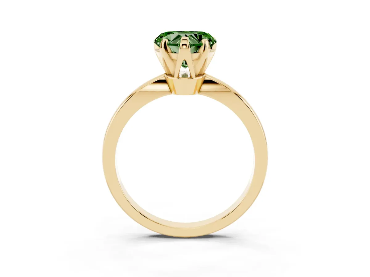 Fancy Green Heart Cut Solitaire Engagement Ring with Six-Prong Setting and Tapered Band Yellow gold