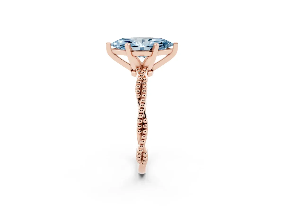Fancy Blue Marquise Cut Solitaire Twisted Band with Bead Prong Setting Rose gold