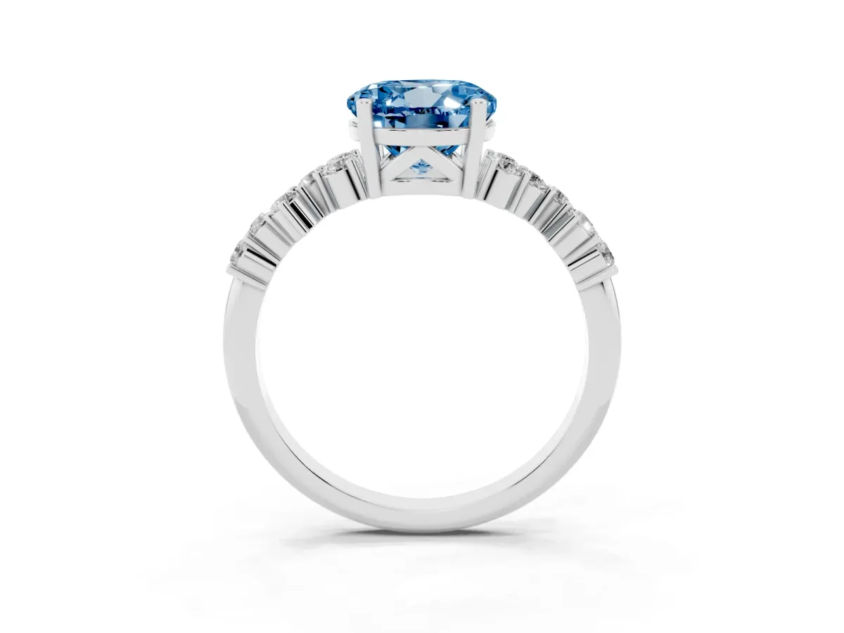 Fancy Blue Round Cut Diamond Scattered Round Accent Ring with Prong Setting Silver