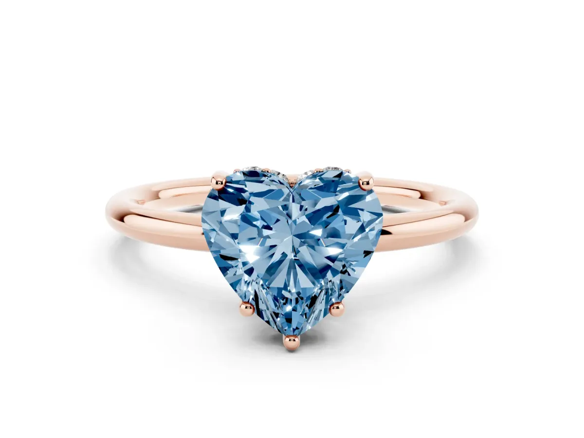 Fancy Blue Heart Cut Solitaire Diamond Ring with a Classic Band and Four-Prong Setting Rose gold