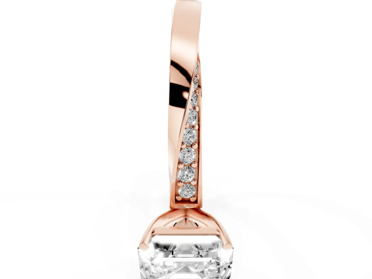 Asscher Cut Diamond Engagement Ring with Side Stone Accents and Four-Prong Setting Rose gold