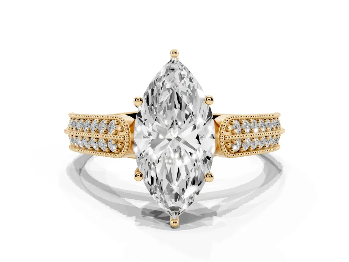 Marquise Cut Cut Pave Split Shank Engagement Ring with Four-Prong Setting Yellow gold