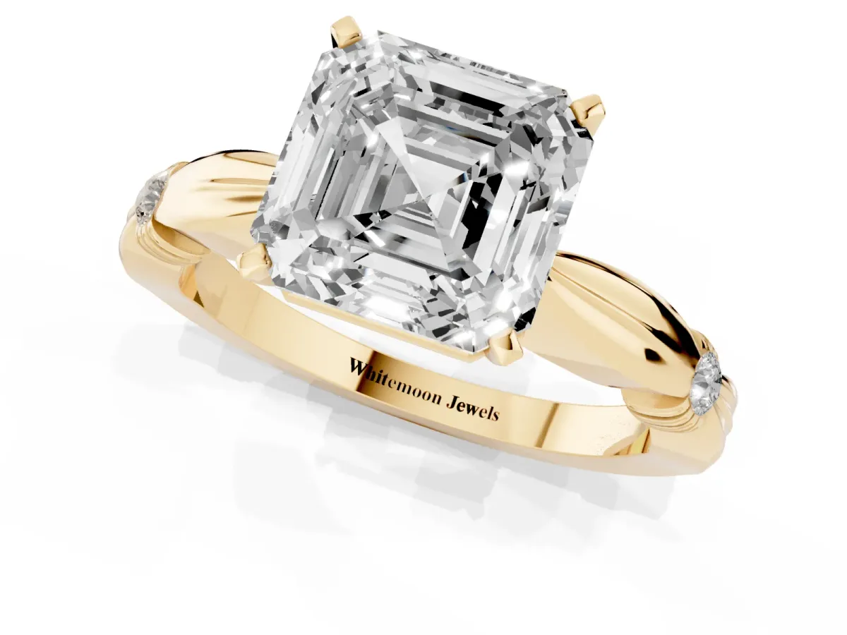Asscher Cut Solitaire Diamond Twisted Band with Four-Prong Setting Yellow gold