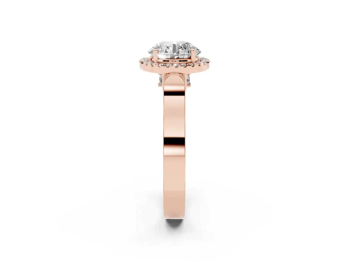 Round Cut Halo Round Diamond Twist Band with Four-Prong Setting Rose gold