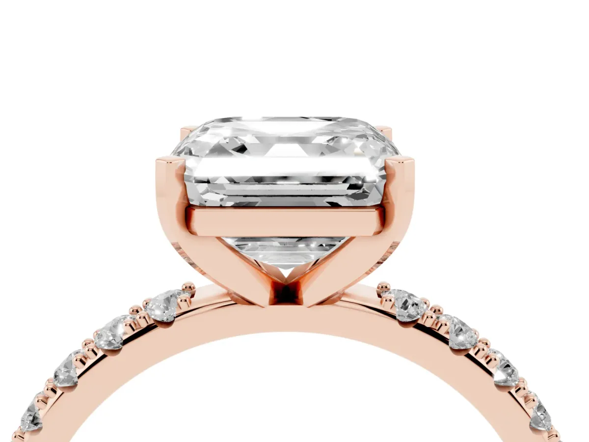 Asscher Cut Diamond Solitaire Pavé Band with Four-Prong Setting Rose gold