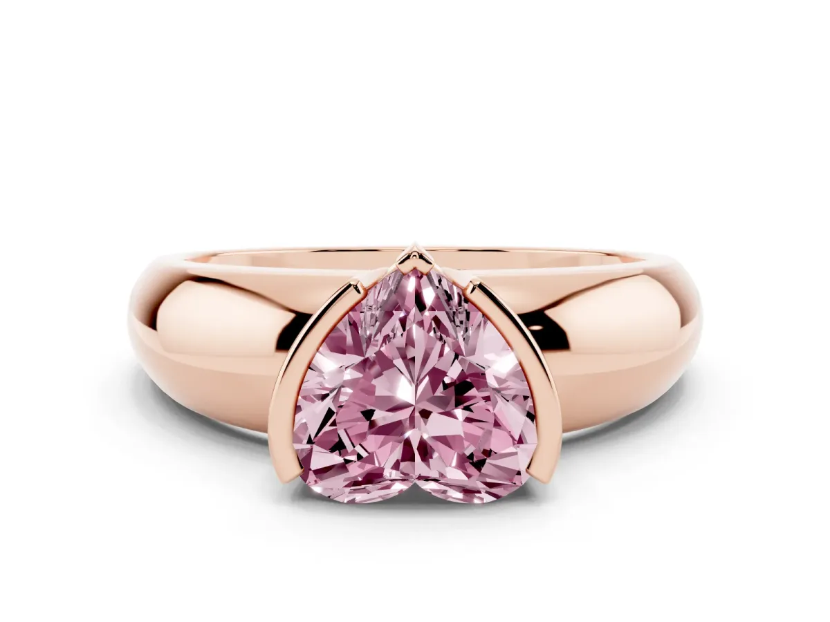 Fancy Pink Heart Cut Solitaire Tension Set Diamond Ring with Wide Band Rose gold