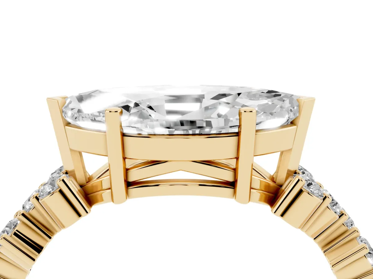 Marquise Cut Diamond Scattered Round Accent Ring with Prong Setting Yellow gold