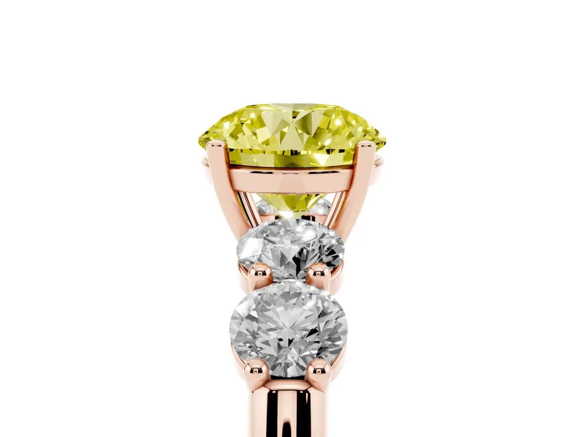 Fancy Yellow Round Cut Cut Five-Stone Prong Set Diamond Ring with Classic Band Rose gold