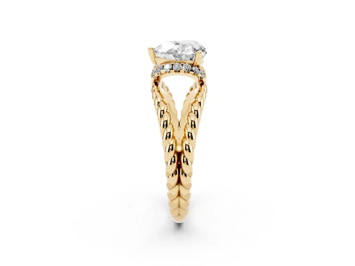 Heart Cut Halo Twisted Band Four-Prong Ring Yellow gold