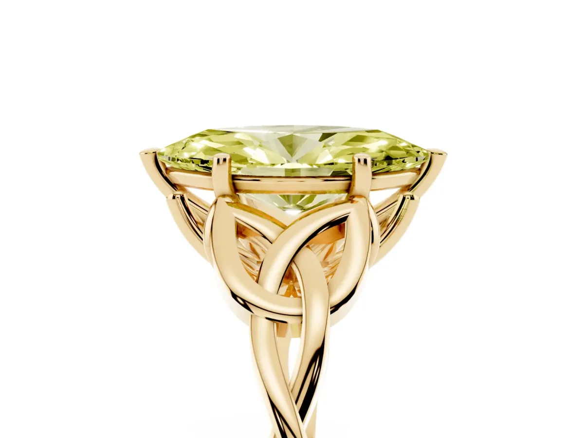 Fancy Yellow Marquise Cut Diamond Solitaire Engagement Ring with Celtic Knot Band and Four-Prong Setting Yellow gold