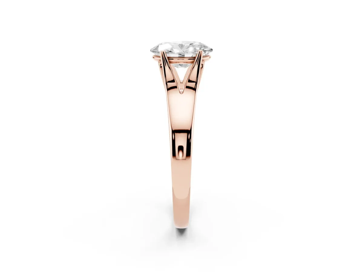 Oval Cut Solitaire Diamond Ring with Cathedral Band and Four-Prong Setting Rose gold
