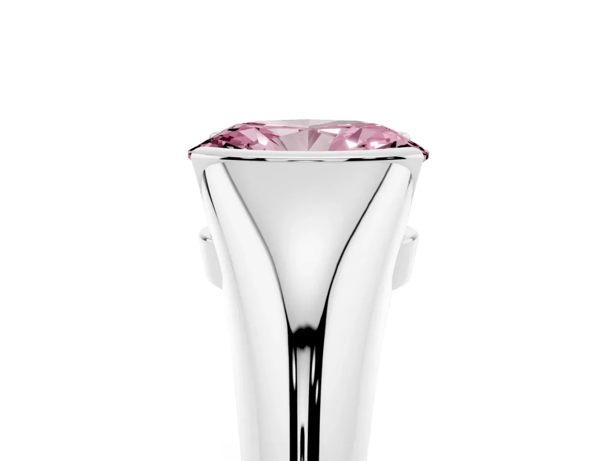 Fancy Pink Oval Cut Solitaire Tension Set Diamond Ring Silver