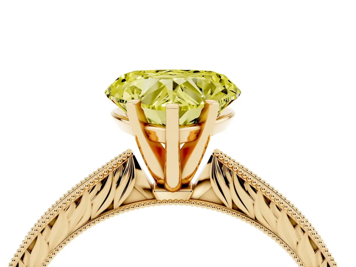 Fancy Yellow Heart Cut Solitaire Milgrain Engraved Band with Four-Prong Setting Yellow gold
