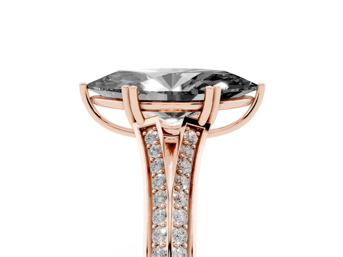 Fancy Black Marquise Cut Diamond Split Shank Engagement Ring with Pavé Band Rose gold