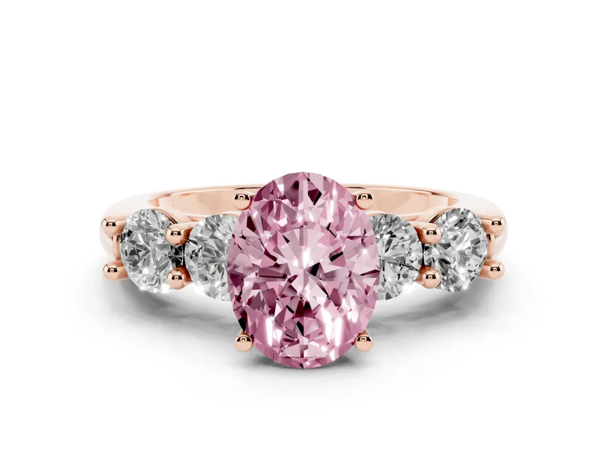 Fancy Pink Oval Cut Cut Five-Stone Prong Set Diamond Ring with Classic Band Rose gold