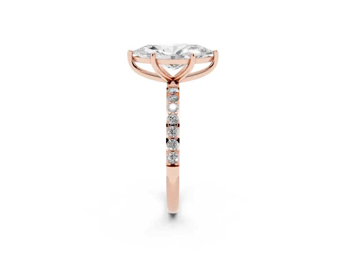 Marquise Cut Diamond Solitaire Ring with Round Pavé Shoulders and Prong Setting Rose gold