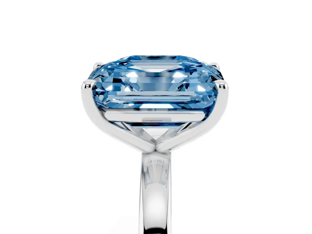 Fancy Blue Asscher Cut and Emerald Cut Toi Moi Ring with Prong Setting Platinum