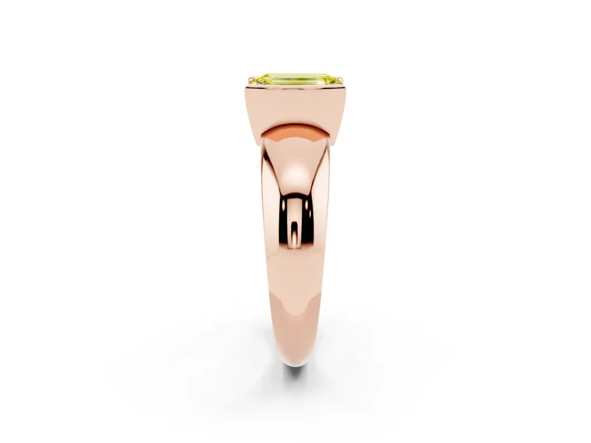 Fancy Yellow Emerald Cut Solitaire Tension Set Diamond Ring with Wide Band Rose gold