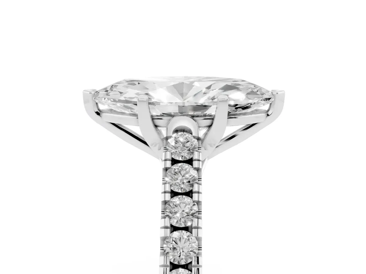 Marquise Cut Diamond Pavé Band Solitaire Ring with Prong Setting White gold