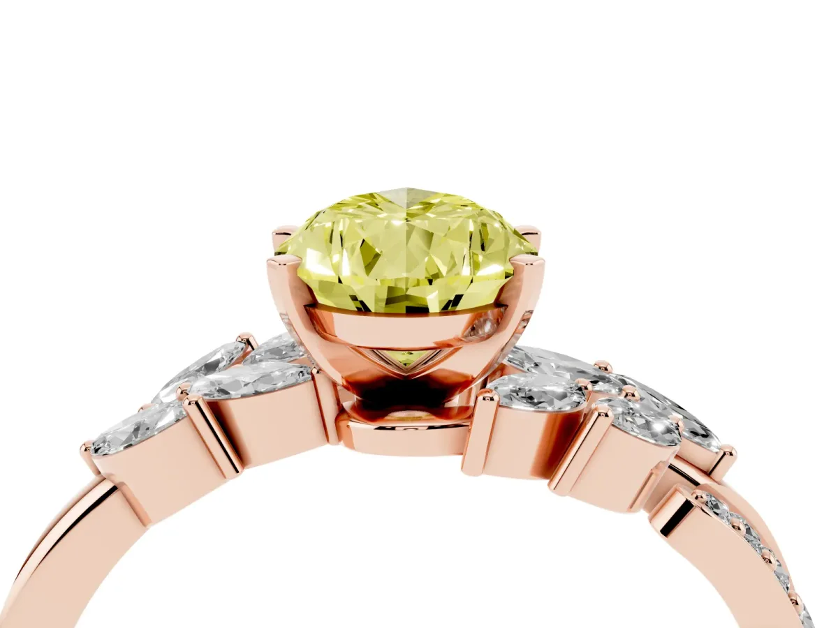 Fancy Yellow Pear Cut Solitaire Marquise Twist Band with Six-Prong Setting Rose gold