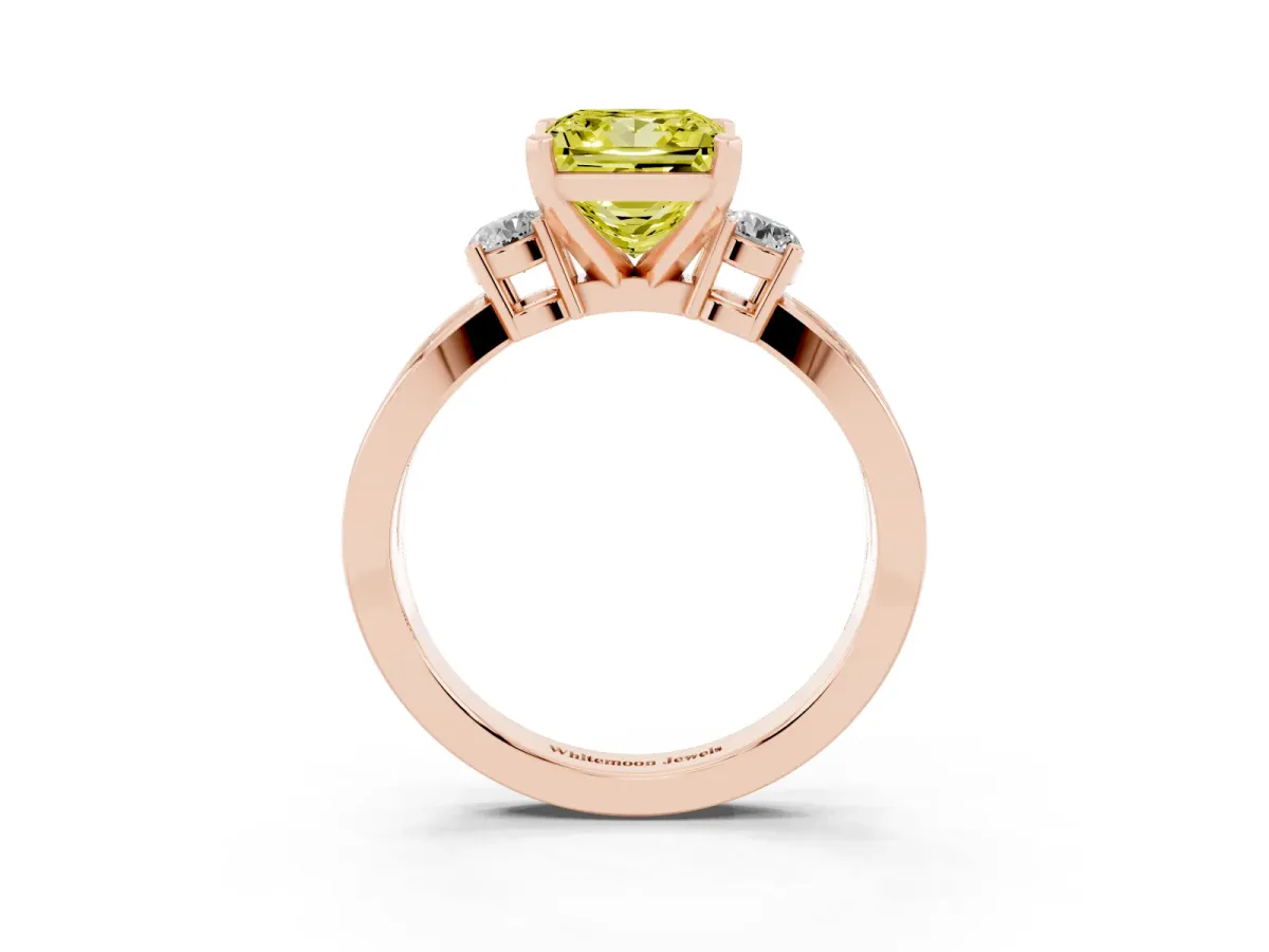 Fancy Yellow Three-Stone Princess Cut Cut Diamond Twist Band with Prong Setting Rose gold