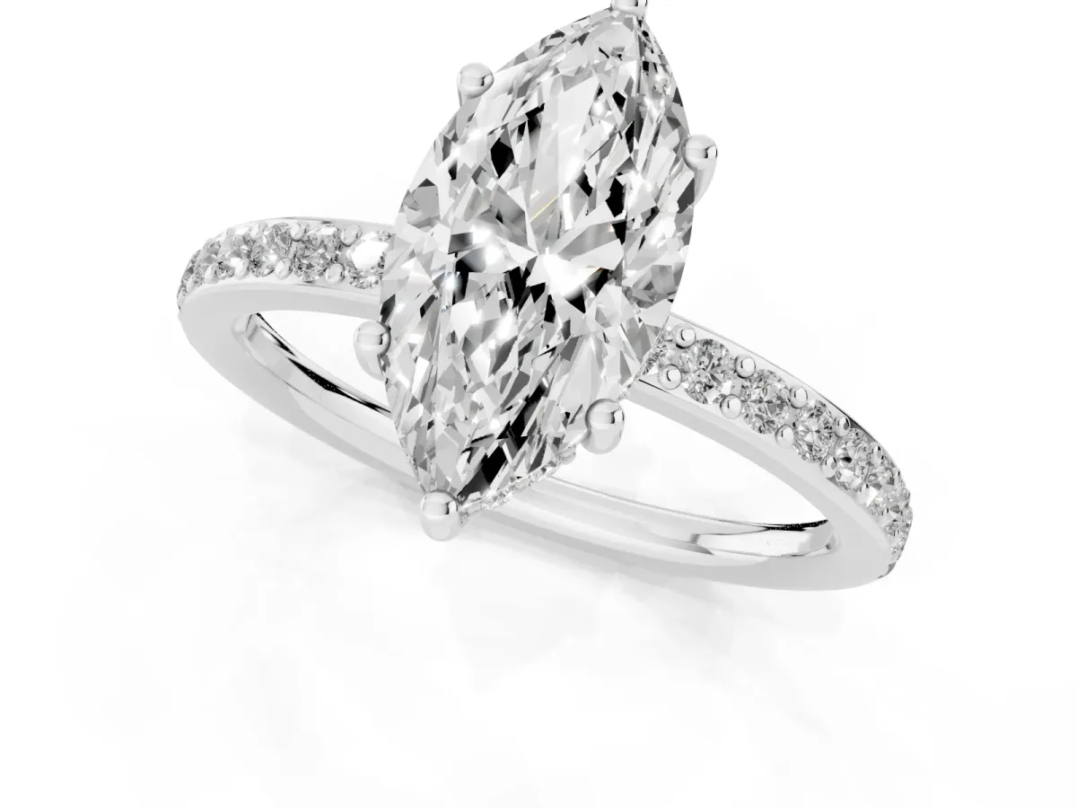 Marquise Cut Cut Diamond Pavé Band Ring with Four-Prong Setting Silver