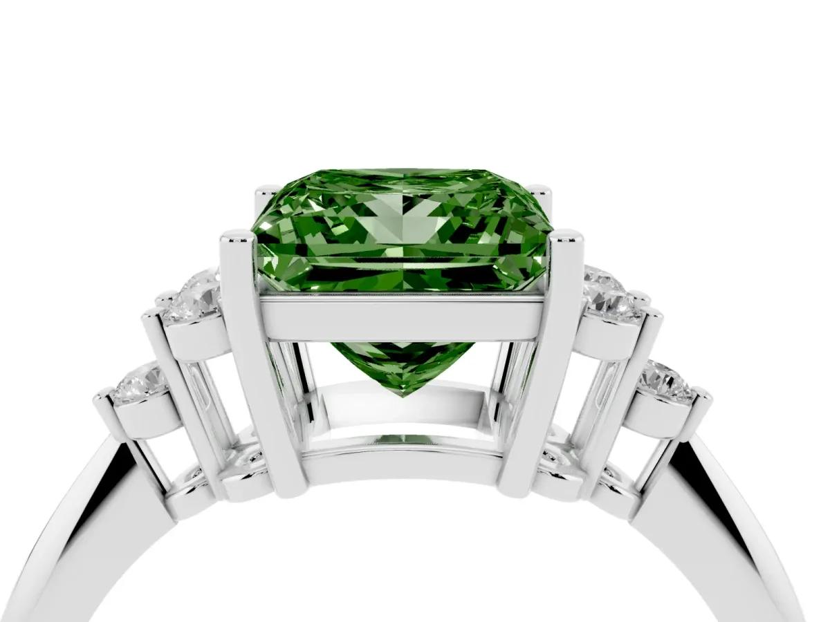 Fancy Green Princess Cut Cut Diamond Cluster Ring with Solitaire Band and Four-Prong Setting Silver