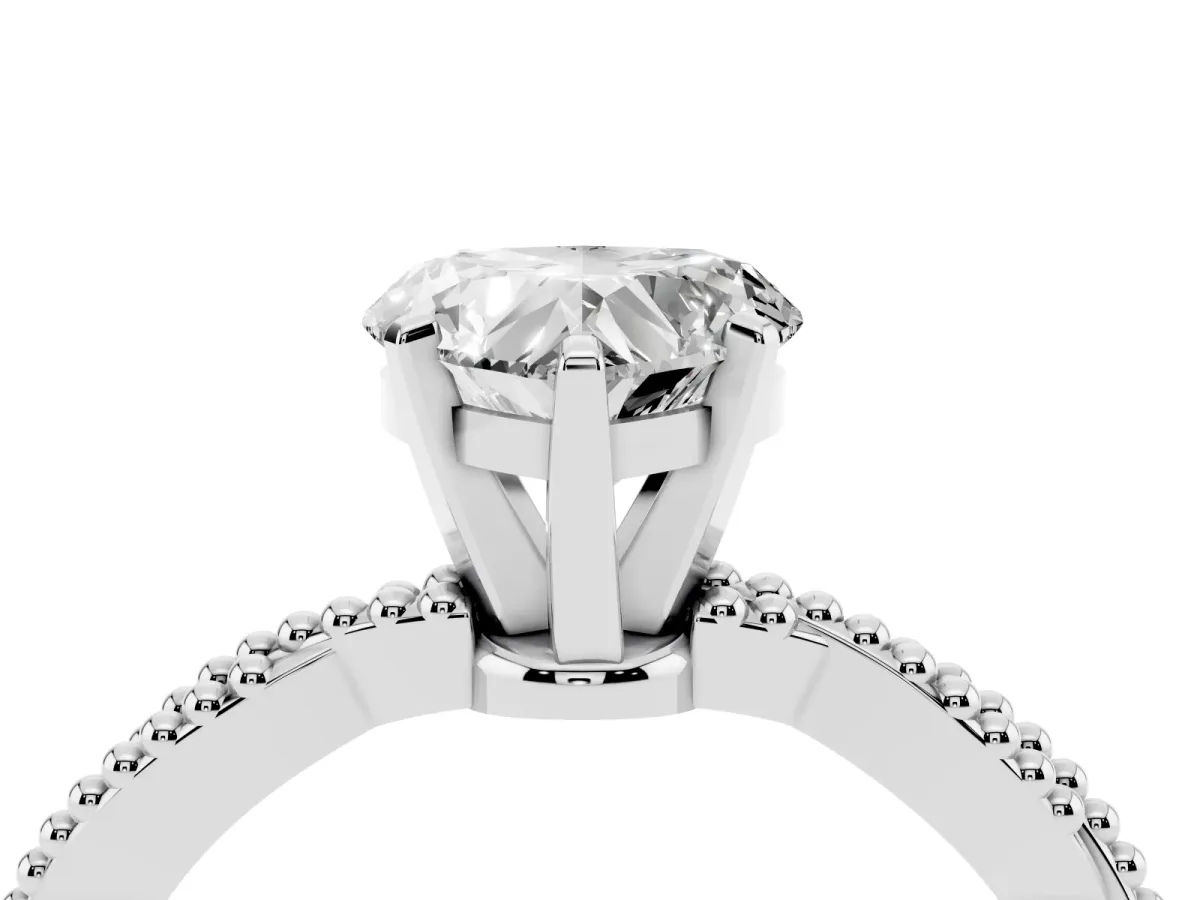 Heart Cut Solitaire Twisted Band with Bead Prong Setting Silver