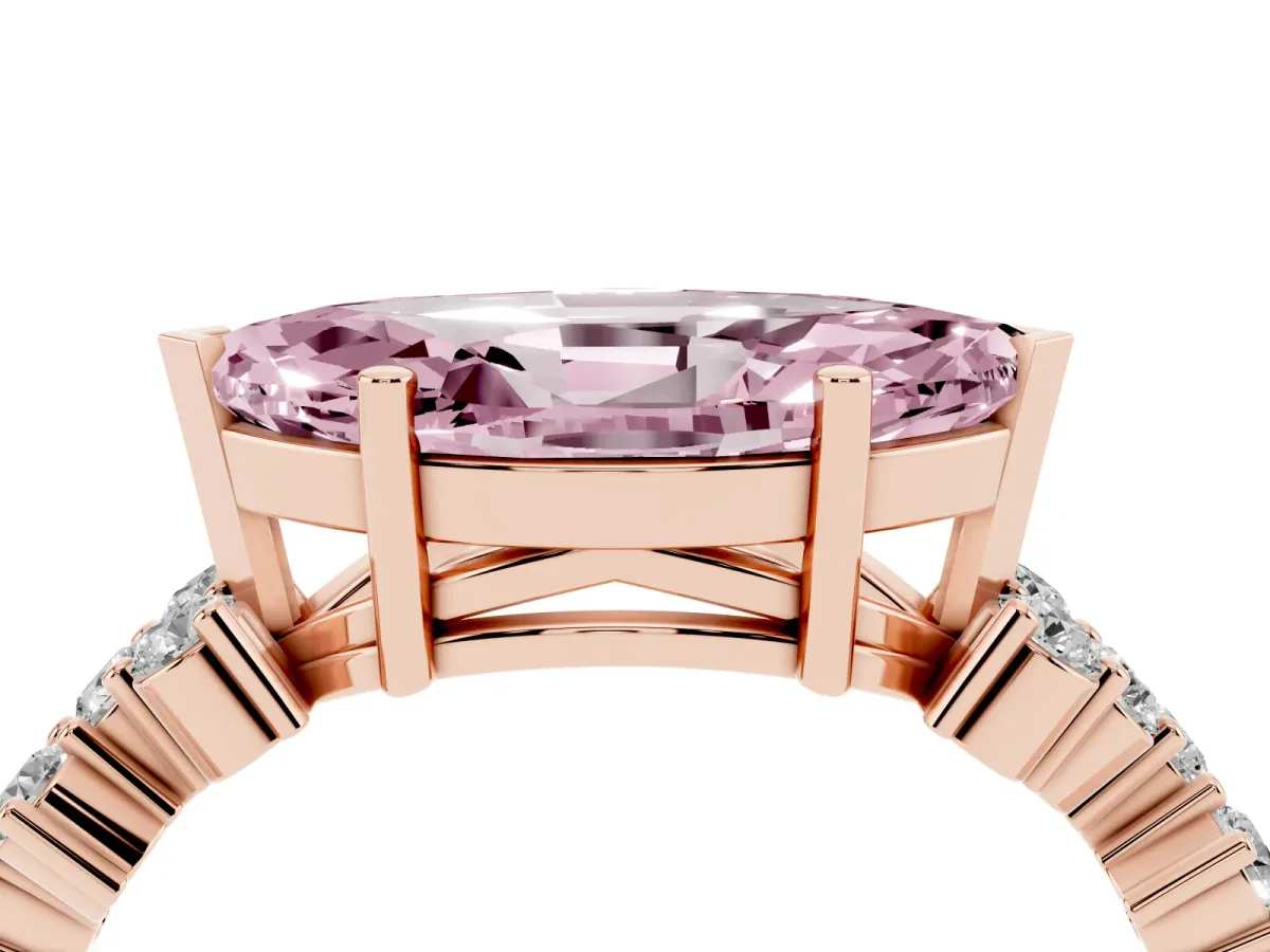 Fancy Pink Marquise Cut Diamond Scattered Round Accent Ring with Prong Setting Rose gold
