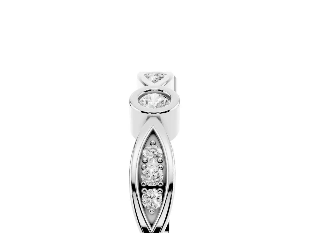 Bezel Set Marquise and Round Diamond Contour Band Platinum