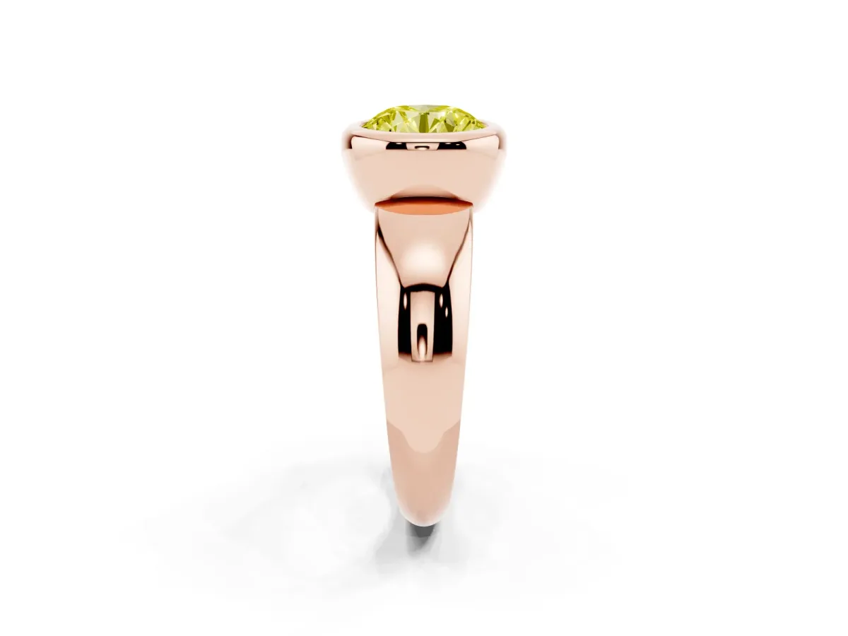 Fancy Yellow Bezel Set Round Cut Solitaire Ring with Wide Band Rose gold