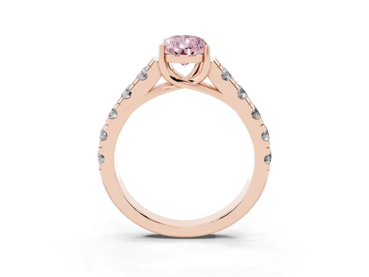 Fancy Pink Pear Cut Cut Diamond Solitaire Ring with Micro Pave Band and Prong Setting Rose gold