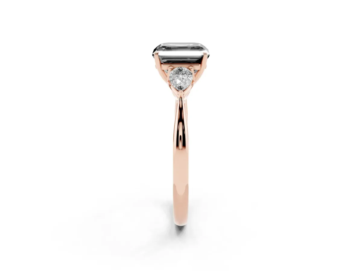 Fancy Black Asscher Cut Diamond Three-Stone Ring with Pear Side Stones and Prong Setting Rose gold