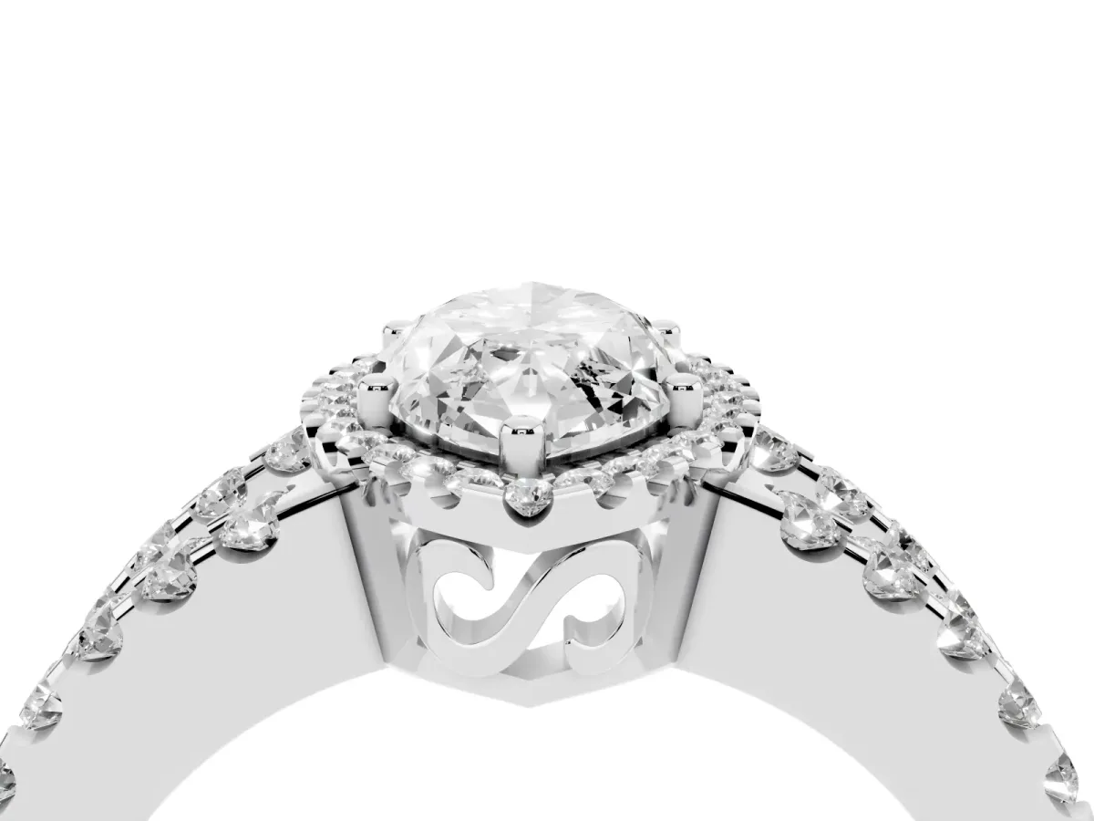 Marquise Cut Cut Halo Split Shank Diamond Ring with Four-Prong Setting Silver
