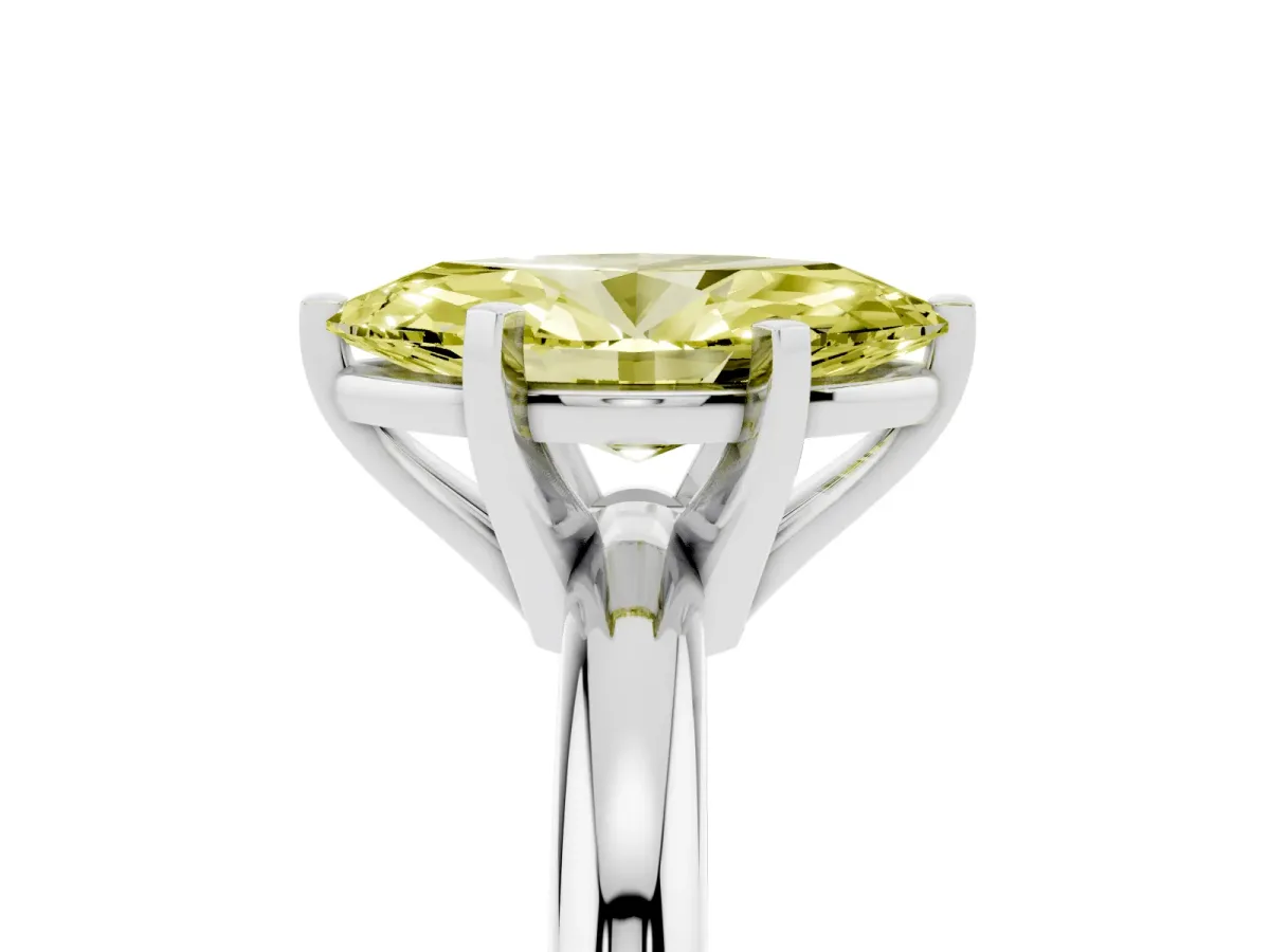 Fancy Yellow Marquise Cut Diamond Solitaire Engagement Ring with Round Band and Four-Prong Setting Platinum