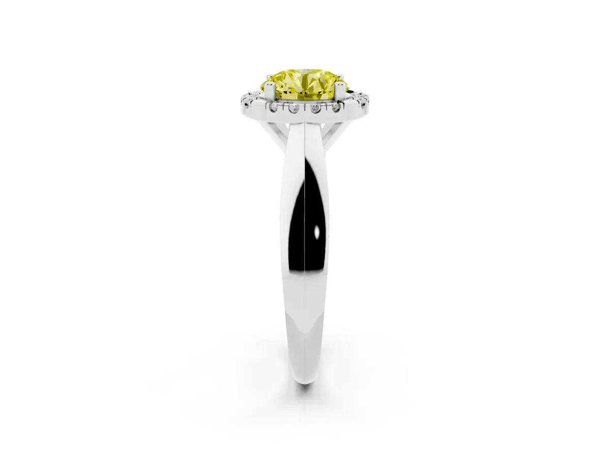 Fancy Yellow Round Cut Cut Halo Solitaire Engagement Ring with Square Band and Four-Prong Setting Silver