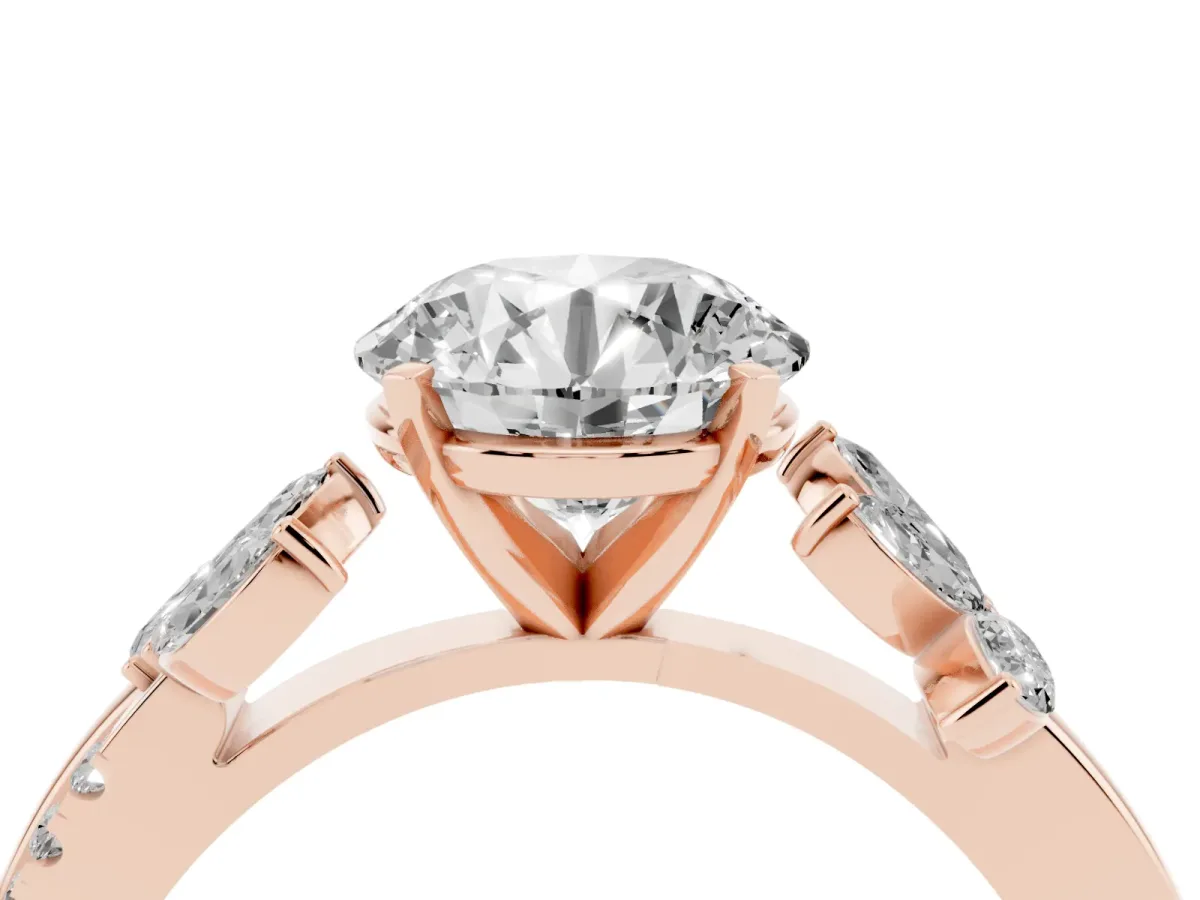 Round Cut Diamond Floral Vine Solitaire Engagement Ring Rose gold