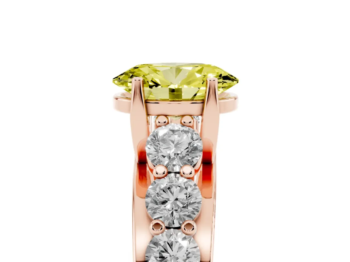 Fancy Yellow Oval Cut Diamond Engagement Ring with Pavé Band and Four-Prong Setting Rose gold
