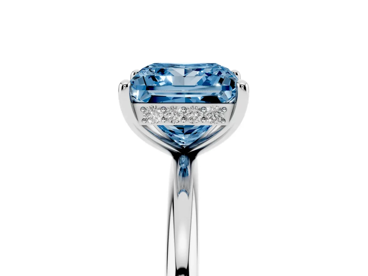 Fancy Blue Princess Cut Solitaire Diamond Ring with a Classic Band and Four-Prong Setting Silver