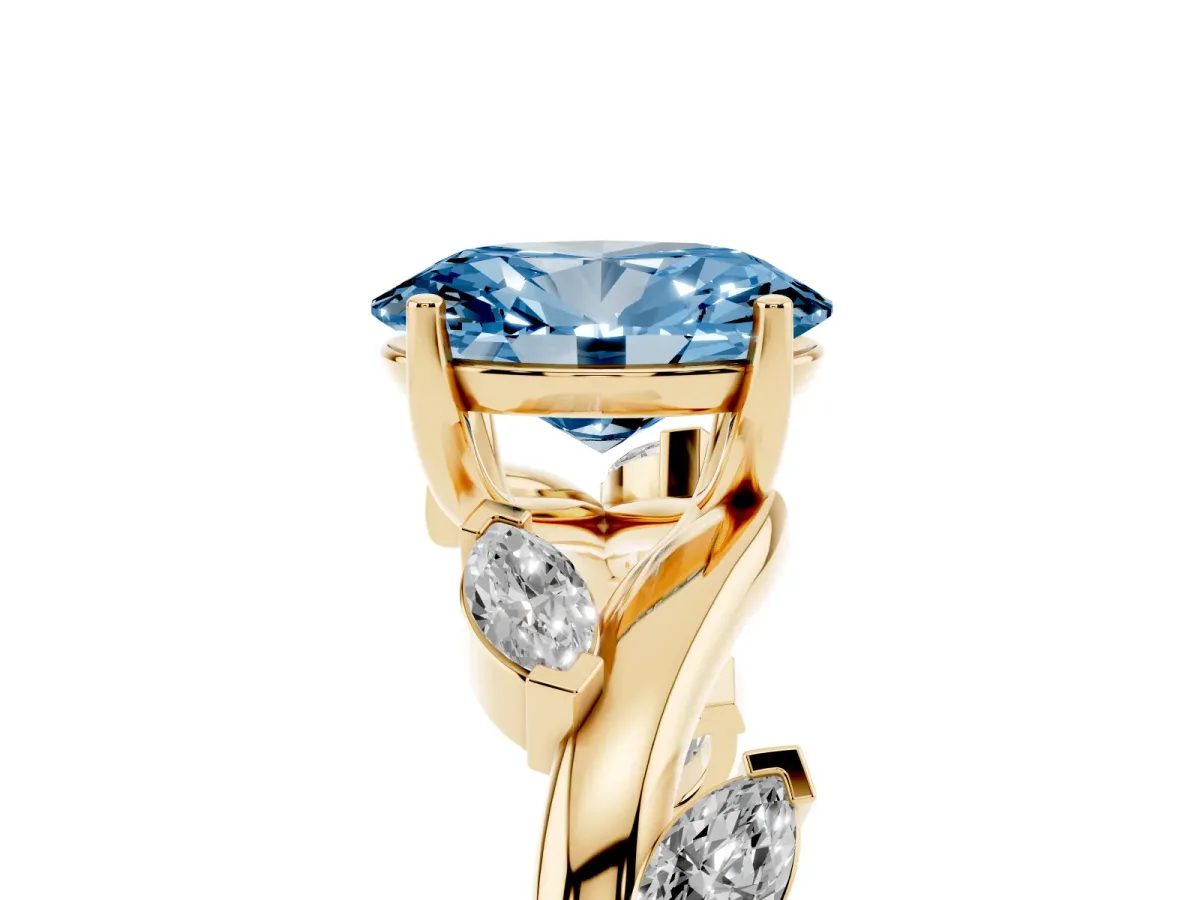 Fancy Blue Oval Cut Solitaire Twisted Band Marquise Accent Prong Setting Ring Yellow gold