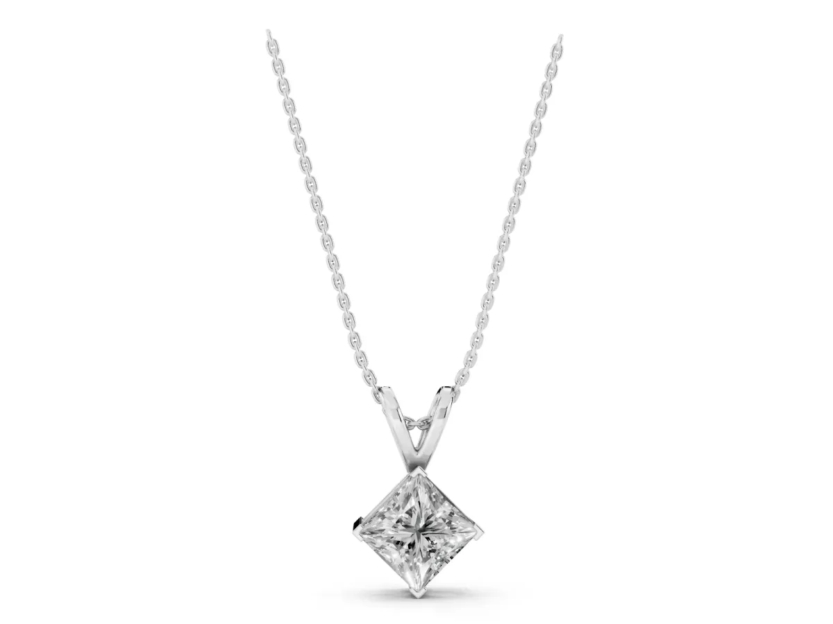 Princess Cut Bezel Set Pendant White gold